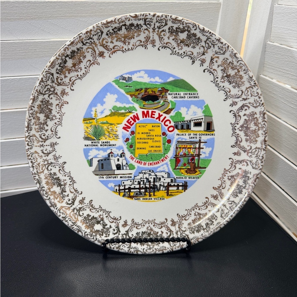 Vintage State of New Mexico Souvenir Decorative Plate with Scenic Landmarks